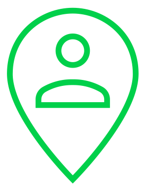 Ein Symbol einer Person in einem Standort-Tag, das die Attraktivität eines Einkaufsorts für Kunden darstellt. Dies wird als Zentralitätskennziffer bezeichnet.